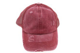 Distressed Mesh Back High Pony CC Ball Cap - Hot Pink