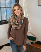 Grace and Lace Long Sleeve Perfect Pocket Tee - Heathered Chocolate
