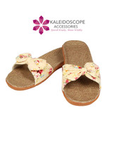 Floral Seersucker Bow Slide/Sandal - Cream