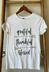 Grateful Thankful Blessed Graphic Tee - Heather White