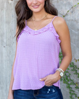 Grace and Lace- Ruffle Trim Cami Lilac Top