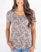 Grace and Lace- Perfect Pocket Tee in Floral Tan