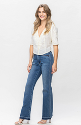 Judy Blue- Mid Rise Plaid Patch Detail Bootcut Jeans - Plus Size - Sublime  Boutique