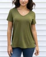 Grace and Lace- VIP Favorite Perfect Olive V-Neck Tee