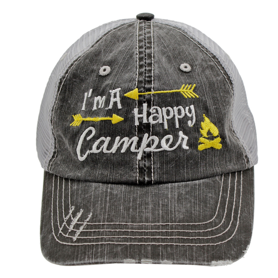 I'm a Happy Camper Trucker Cap - Distressed Grey