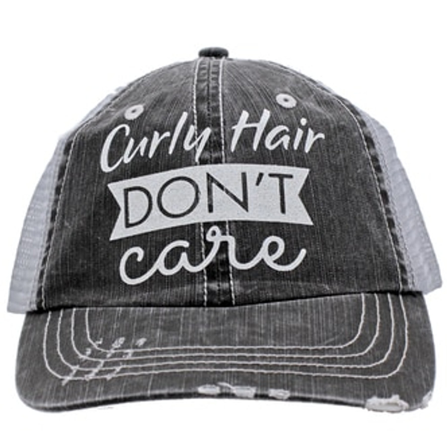 Curly Hair Don't Care - Distressed Grey Trucker Cap