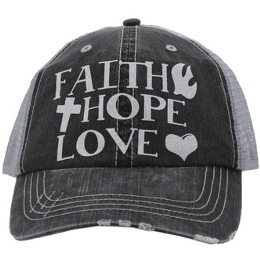 Faith Hope Love Trucker Cap - Distressed Grey