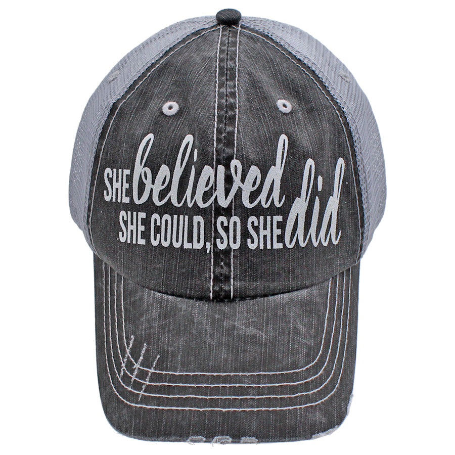 She Believed She Could So She Did Trucker Cap - Distressed Grey