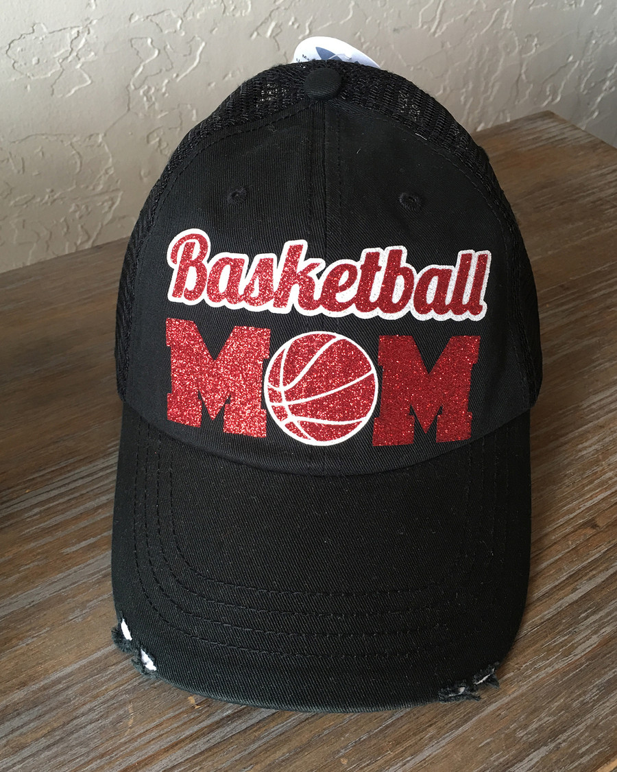 Basketball Mom Trucker Cap (Red) - Black