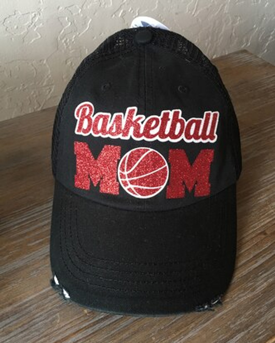 Basketball Mom Trucker Cap (Red) - Black