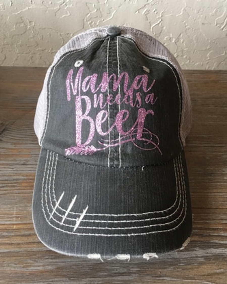 Signature Collection - Mama Needs a Beer Trucker Cap (Light Purple) - Distressed Grey