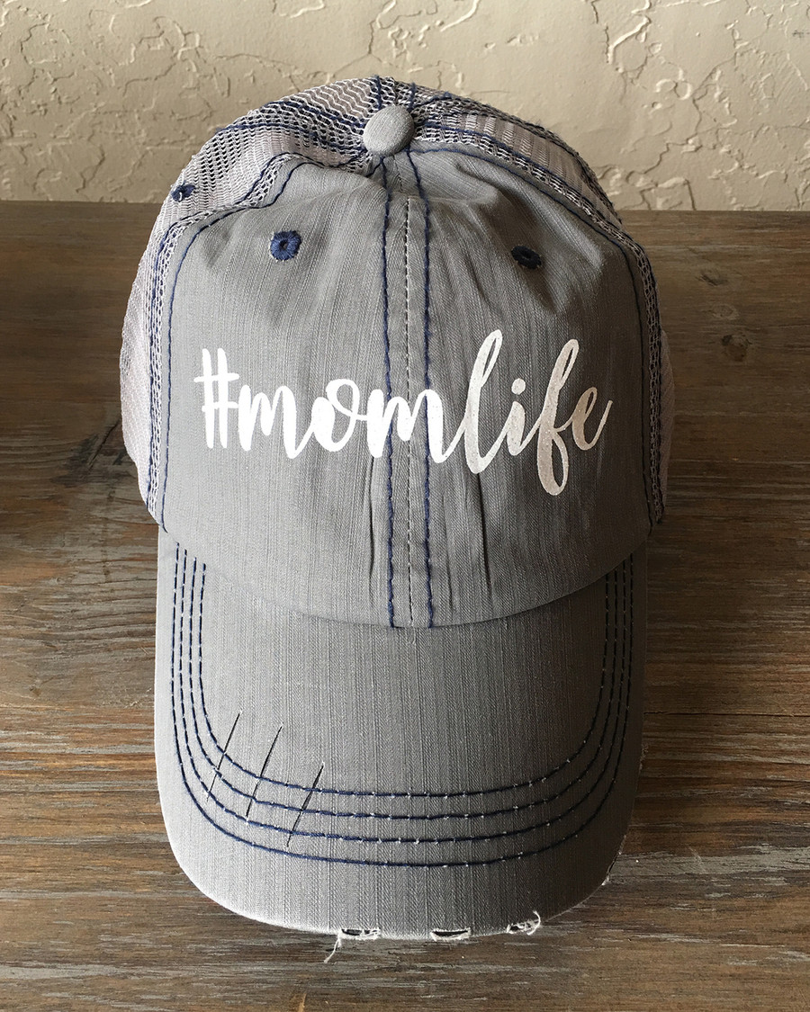 Signature Collection - #momlife Trucker Cap - Distressed Light Grey