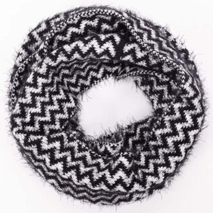 Tickled Pink Knit Winter Infinity Scarf -ZIN748-Black White