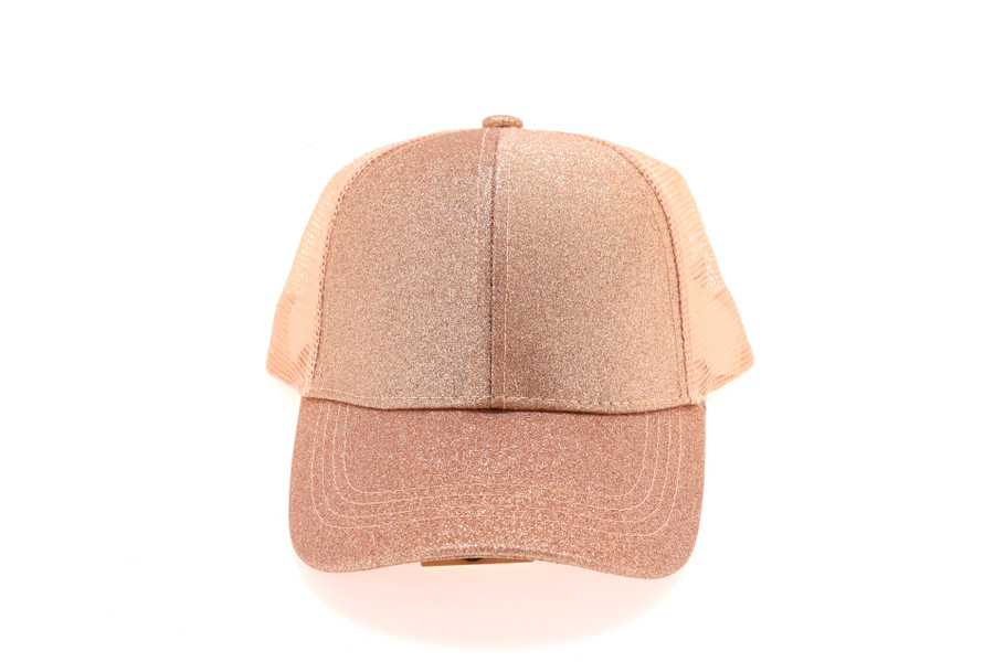 Kids Glitter High Ponytail CC Ball Cap - Rose Gold