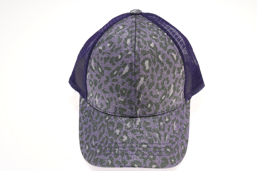 Leopard Glitter High Ponytail CC Ball Cap - Lt. Blue