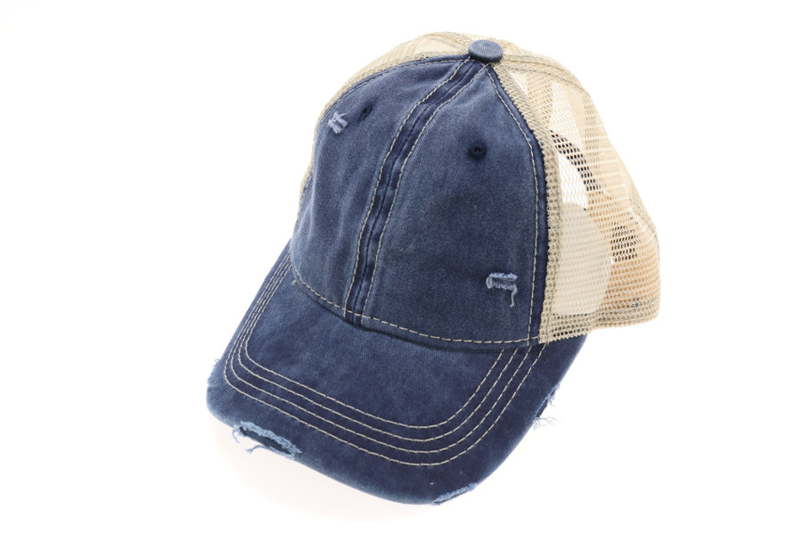 Washed Mesh Back Cotton Classic CC Ballcap - Navy