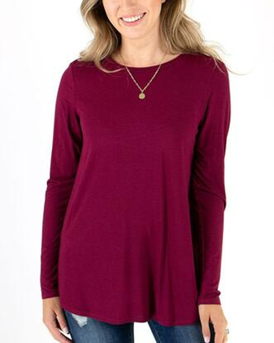 Grace and Lace Long Sleeve Perfect Crew Neck Tee - Winterberry