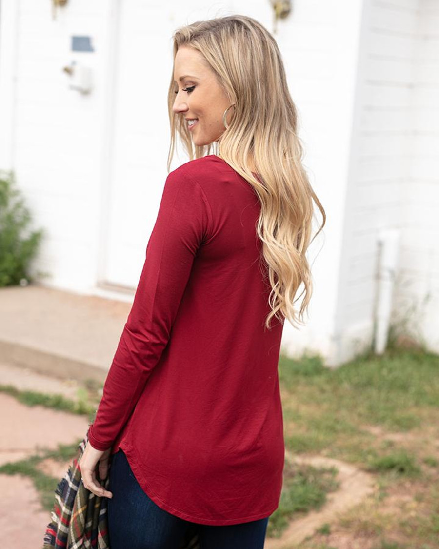 Grace and Lace Long Sleeve Perfect Pocket Tee - Perfect Red