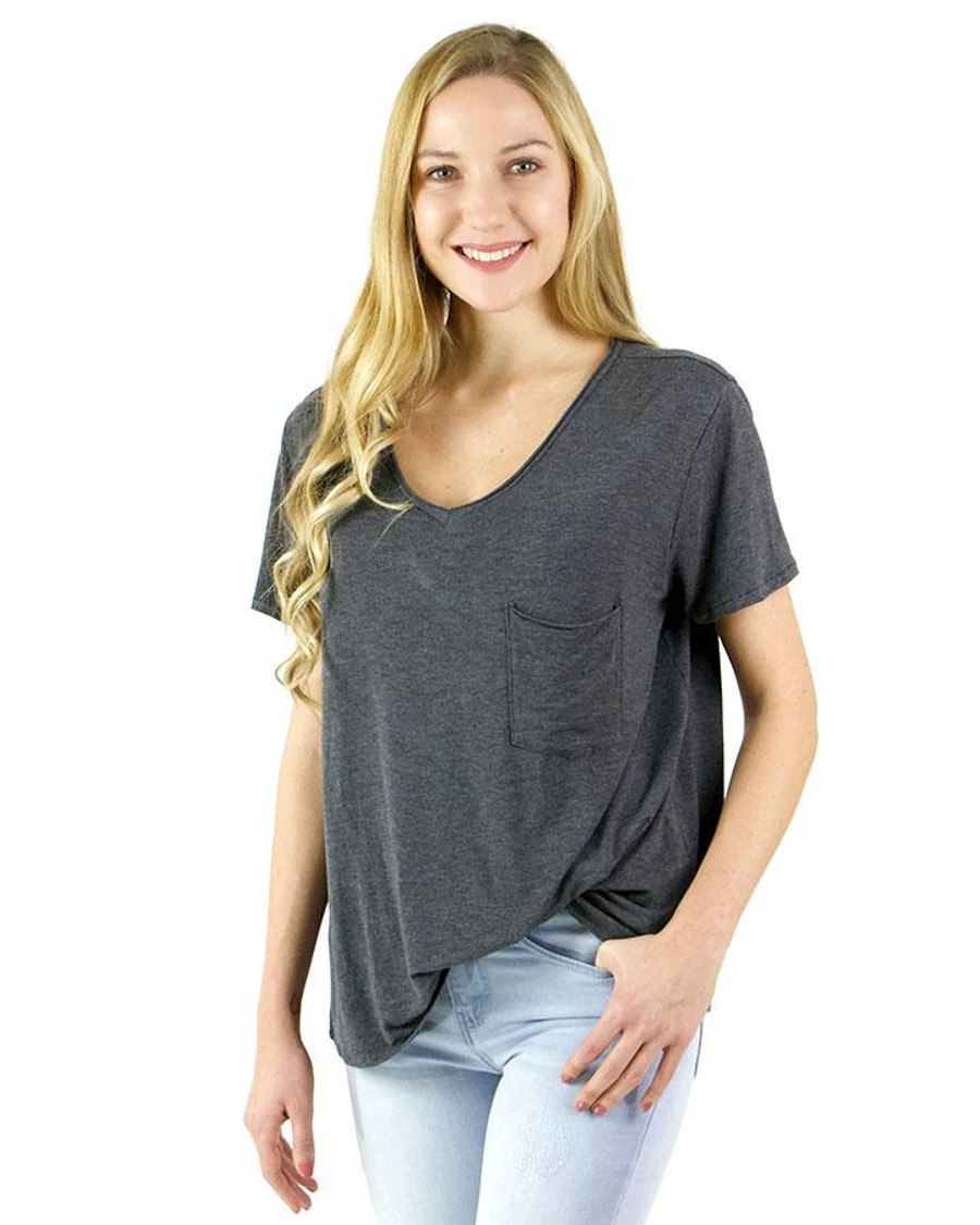 Grace and Lace Perfect Pocket Tee - Charcoal