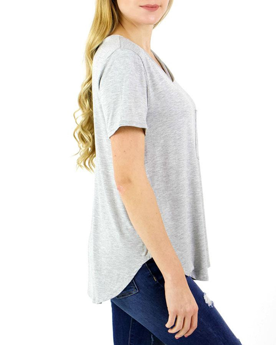 Grace and Lace Perfect Pocket Tee - Heather Grey