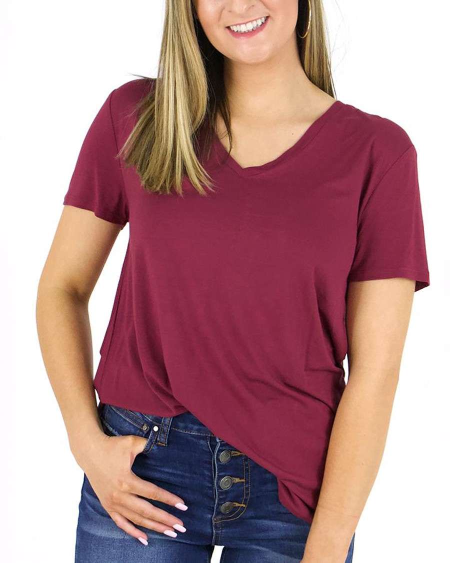 Grace and Lace Perfect V-Neck Tee - Boysenberry