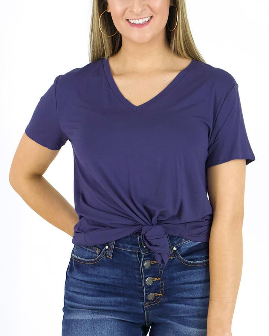 Grace and Lace Perfect V-Neck Tee - Deep Wisteria