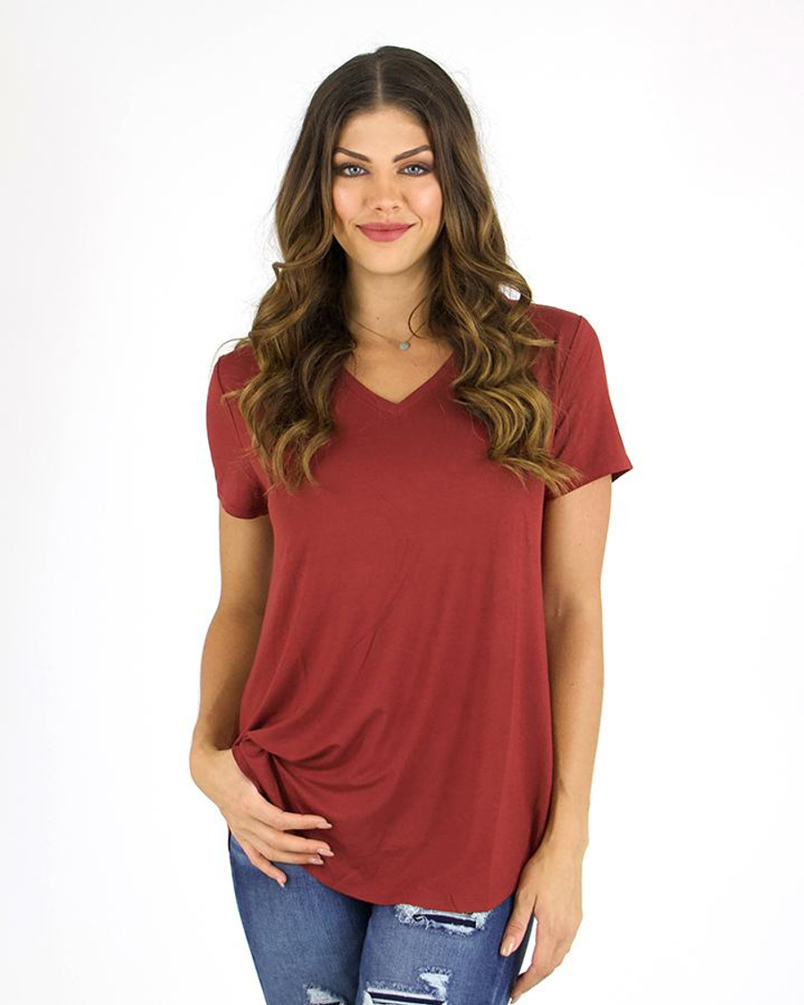 Grace and Lace Perfect V-Neck Tee - Maple Leaf