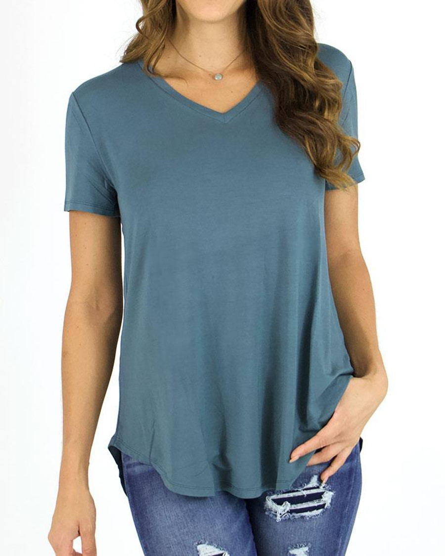 Grace and Lace Perfect V-Neck Tee - Newburg Green