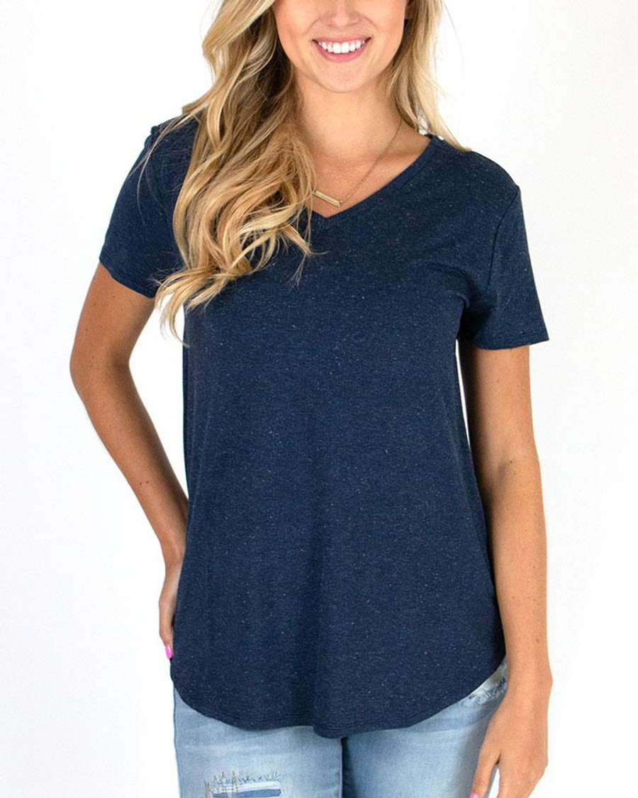 Grace and Lace Perfect V-Neck Tee - Heathered Navy