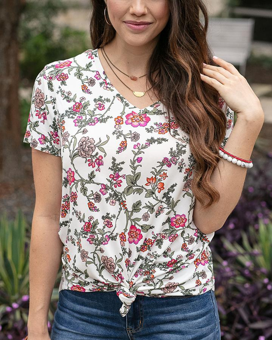 Grace and Lace Perfect V-Neck Tee in Fashion Prints - Floral Vine