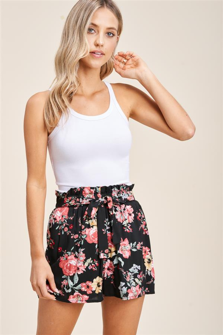 Staccato Floral Print Short - Black
