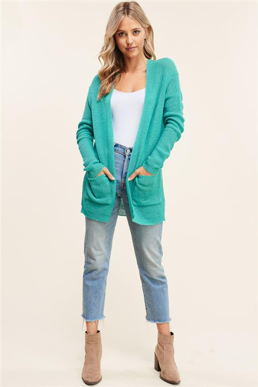 Staccato Solid Sweater Cardigan - Dark Mint