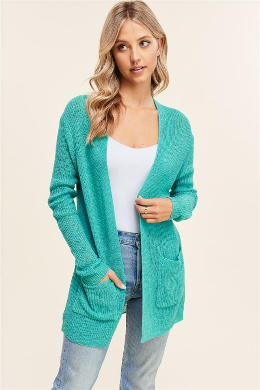 Staccato Solid Sweater Cardigan - Dark Mint