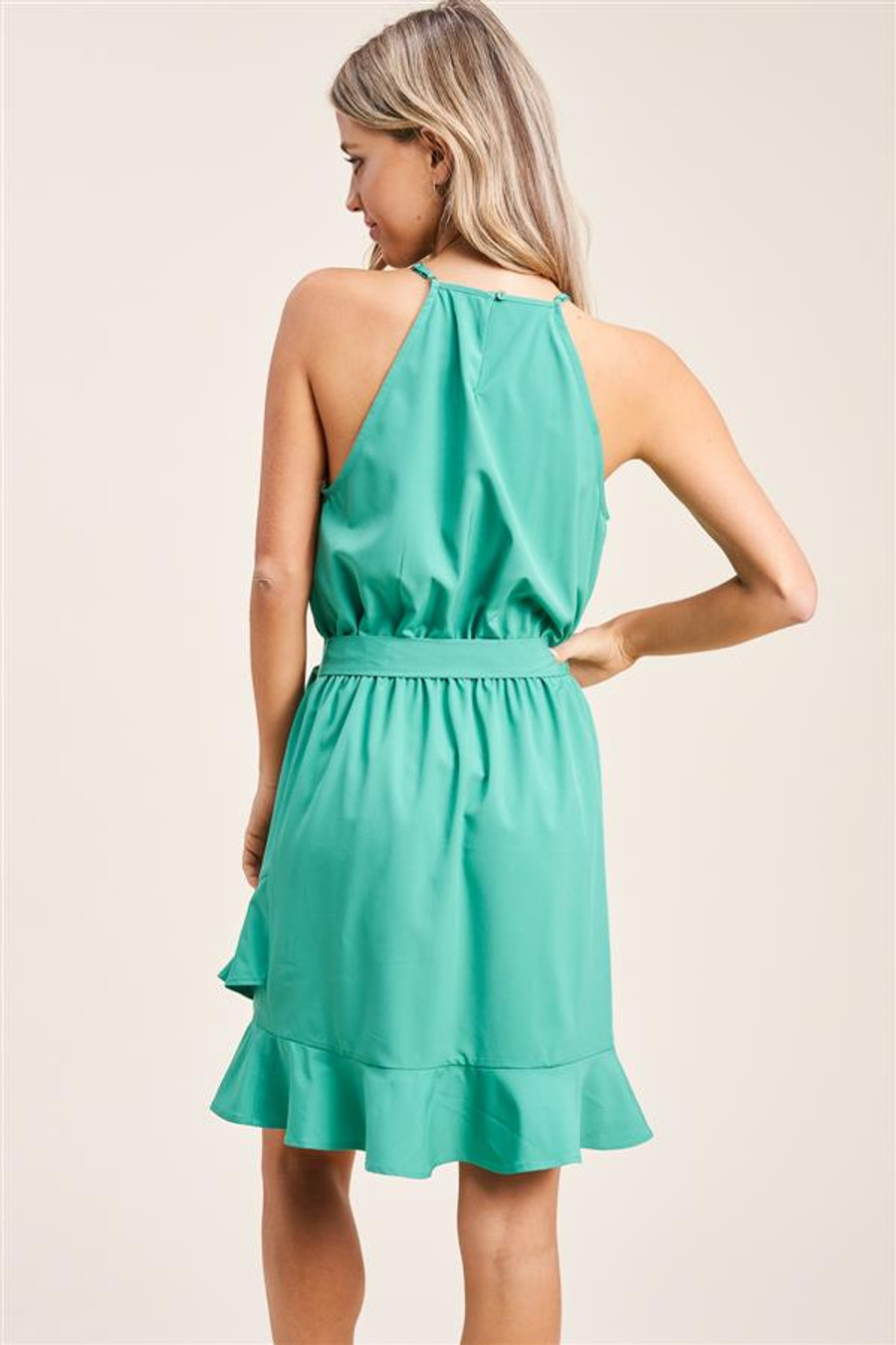 Staccato Halter Neck Dress - Green