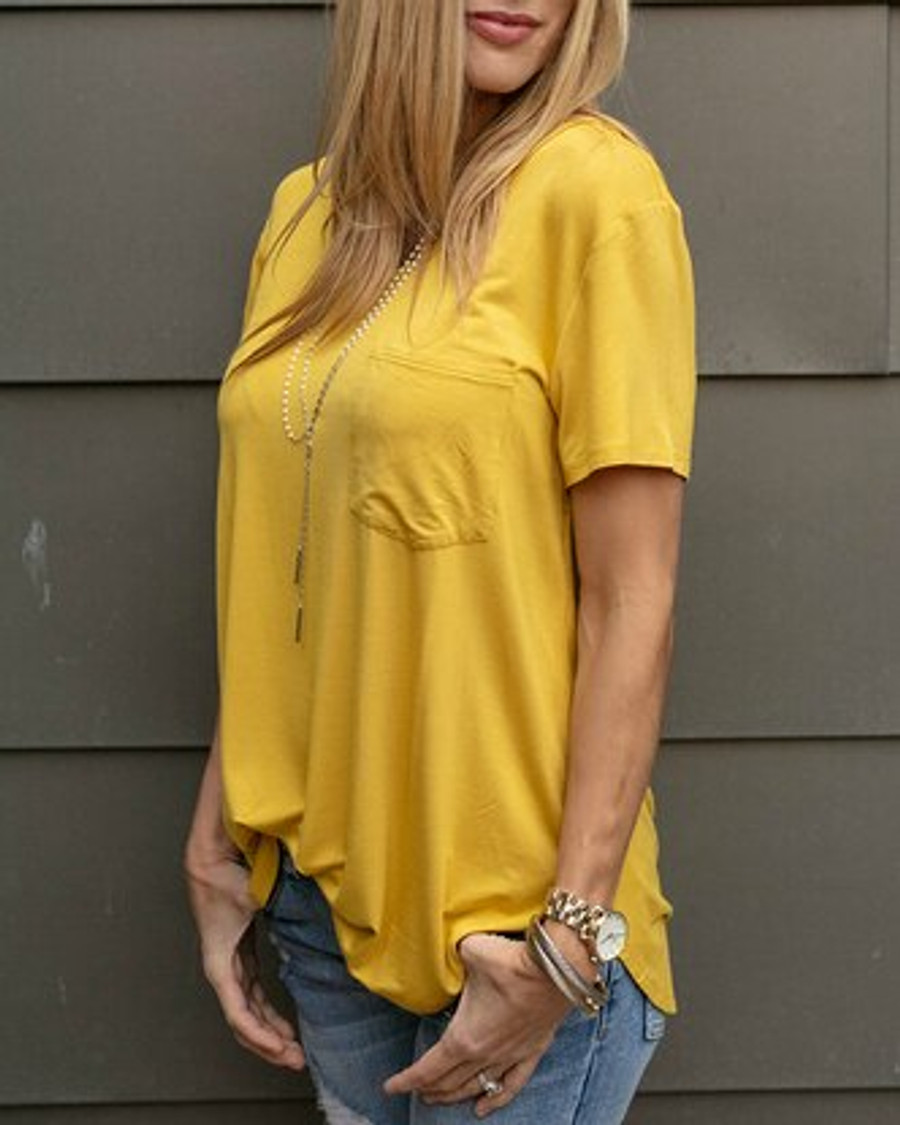 Grace and Lace Perfect Pocket Tee - Mustard