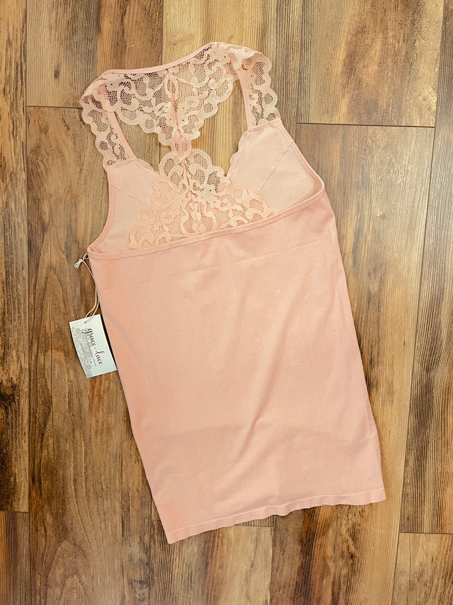 Grace and Lace Lace Racerback Perfect Fit Tank - Sweet Pink