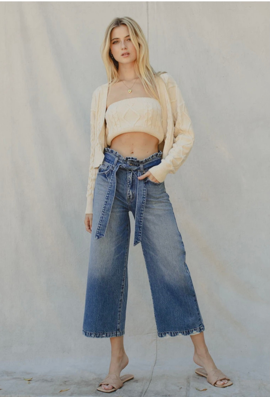 KanCan Aroly Ultra High Rise Belted Paperbag Wide Leg Jeans