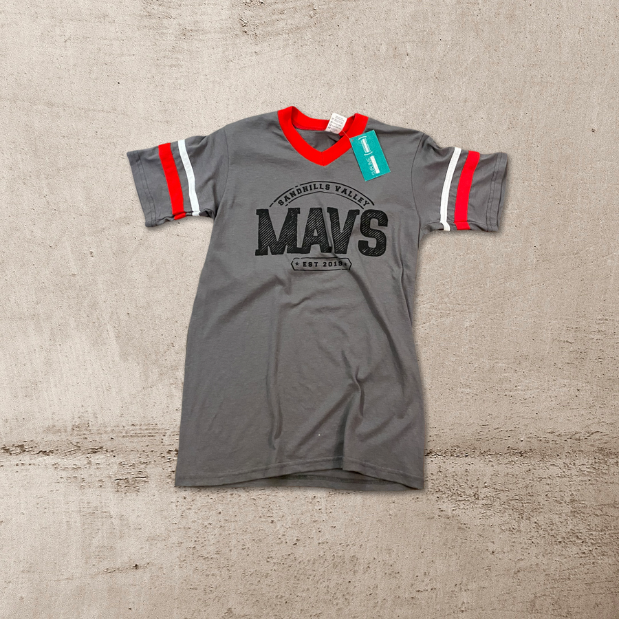 Mavericks Stripe Sleeve Jersey Tee - Red/gry/wht