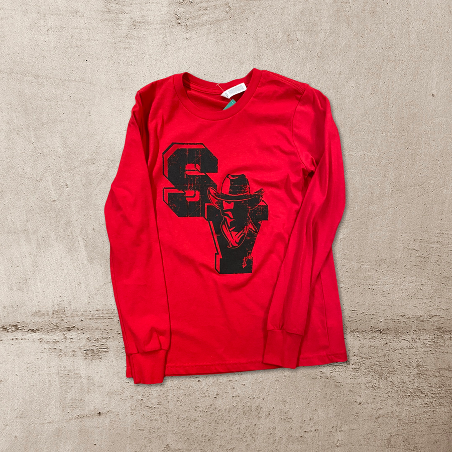 Mavericks Youth Long Sleeve Tee - SV Combo logo - Red