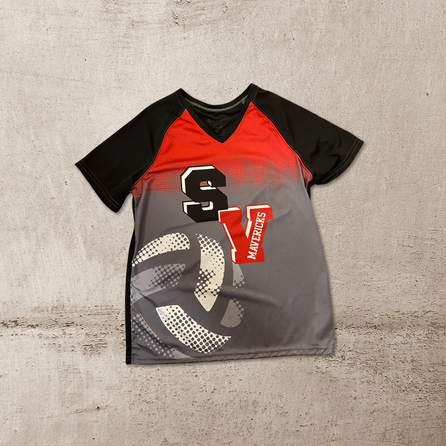 Mavericks Raglan Ladies Sublimated V-neck - SV Volleyball - Blk/red