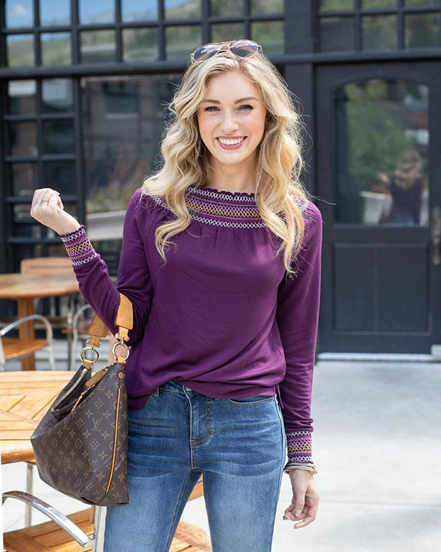 Grace and Lace Embroidered Stitch Pullover - Berry