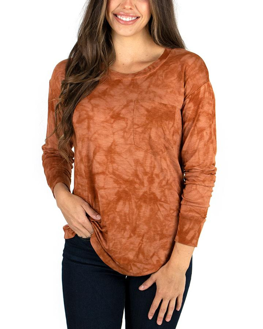 Grace and Lace Long Sleeve Slub Tee - Whiskey Tie Dye