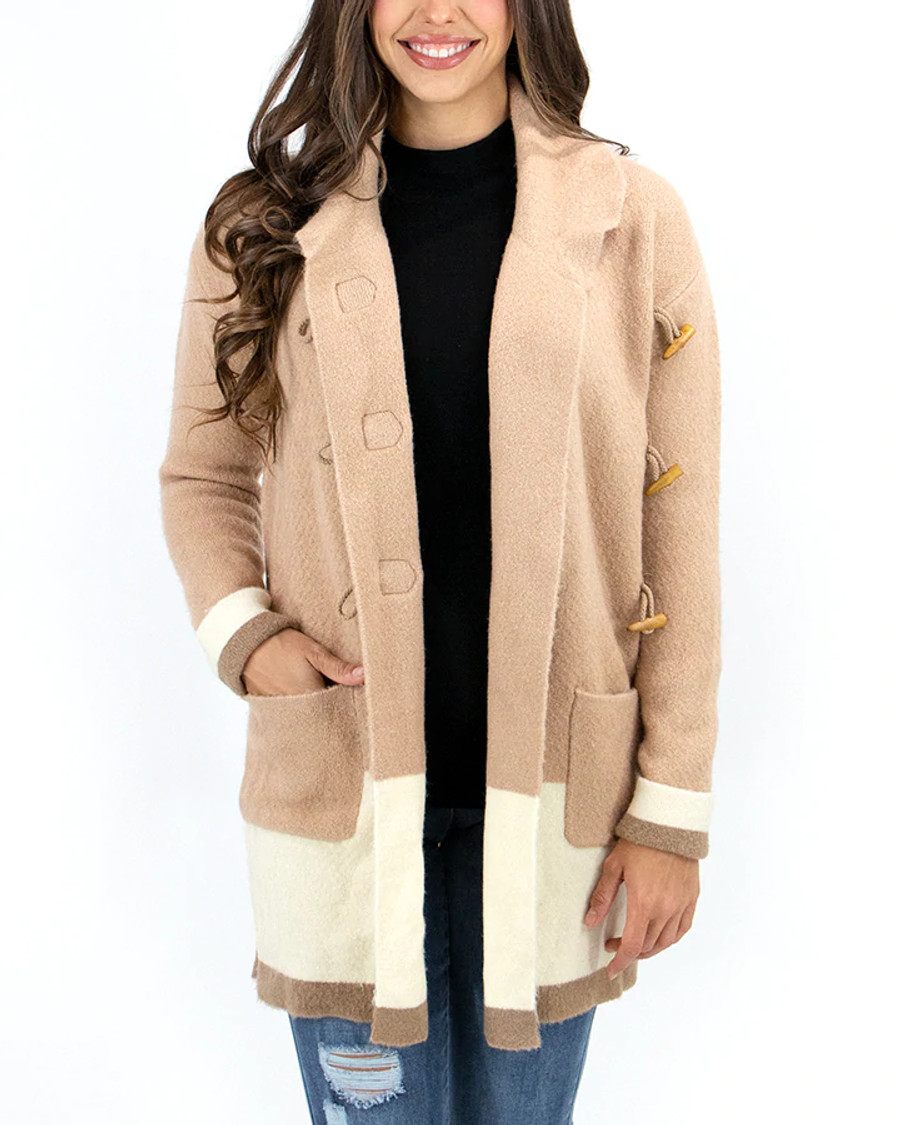 Grace and Lace Bristol Sweater Coat - Camel/Ivory