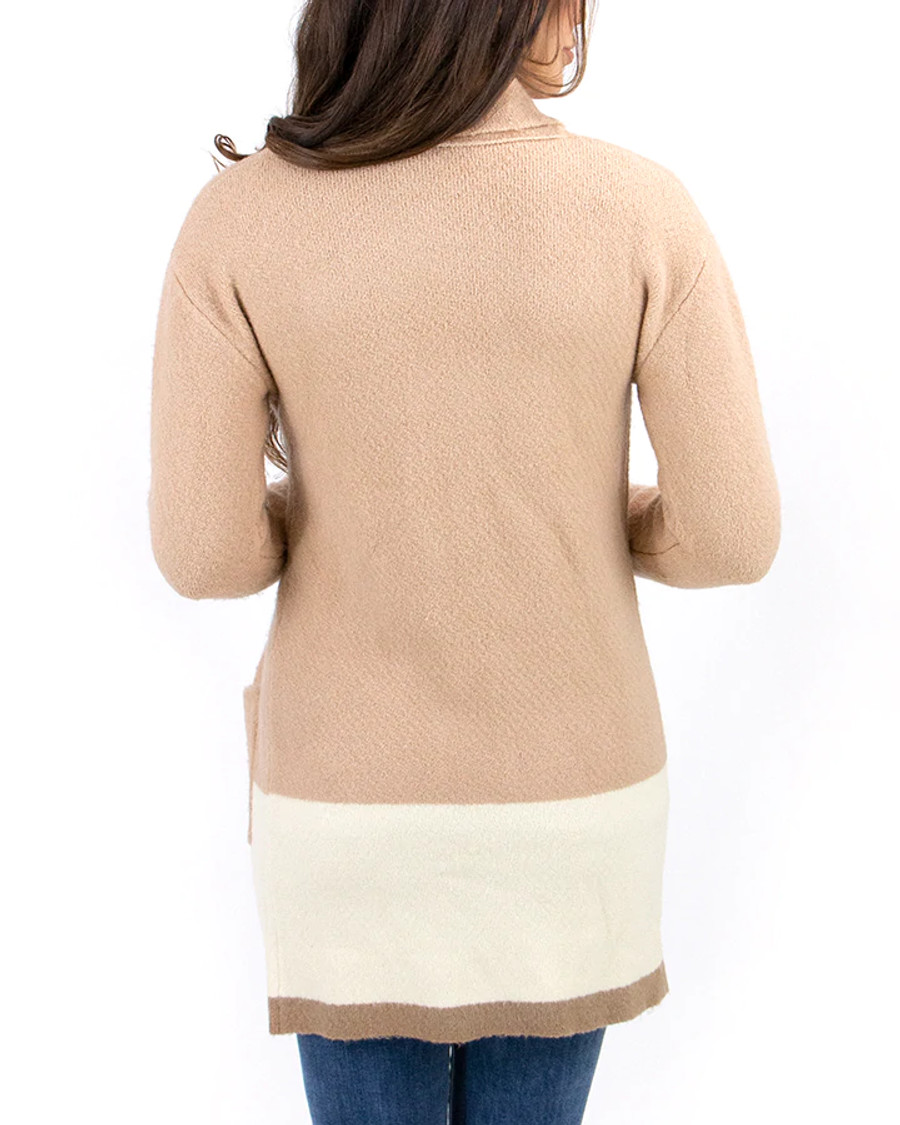 Grace and Lace Bristol Sweater Coat - Camel/Ivory