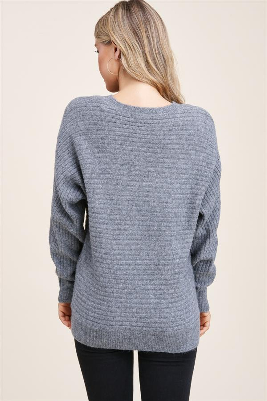 Staccato Ribbed Dolman Sleeve Sweater Cardigan - Charcoal