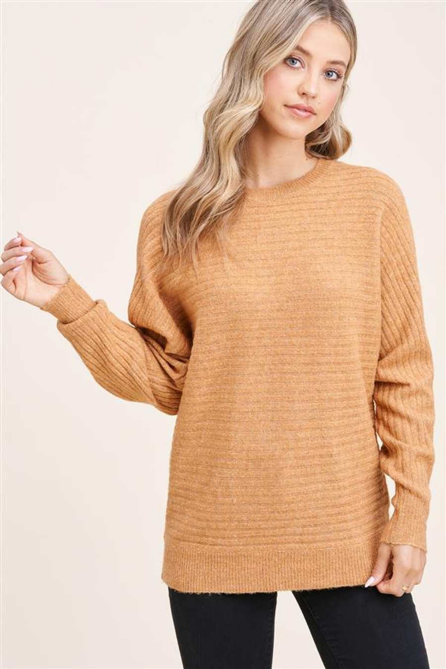 Staccato Ribbed Dolman Sleeve Sweater Cardigan - Amber