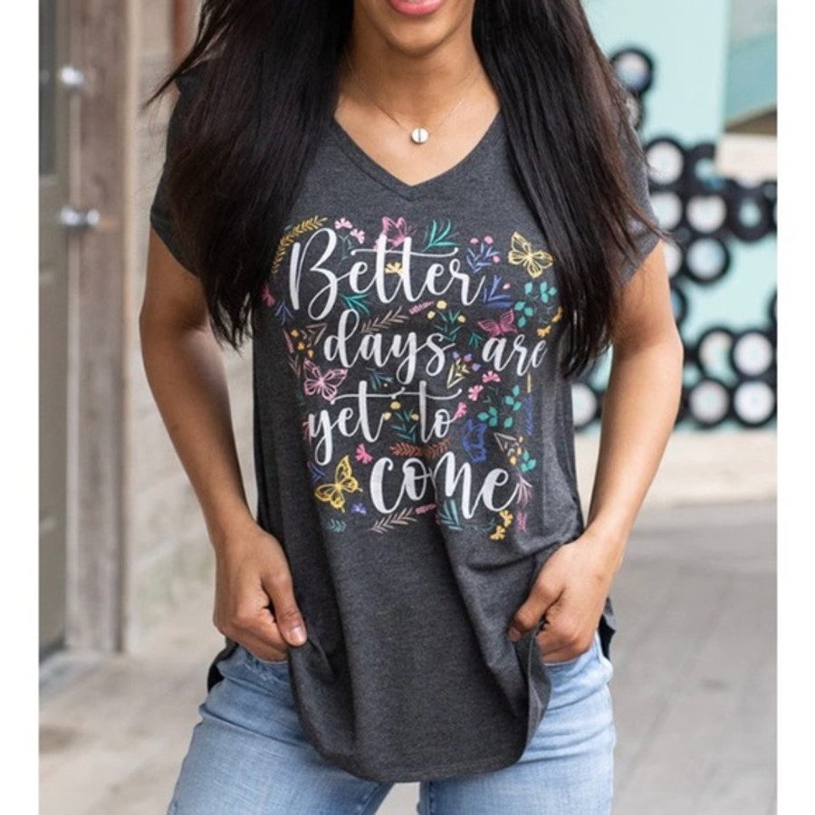 Grace and Lace Perfect V-Neck Graphic Tee - Better Days