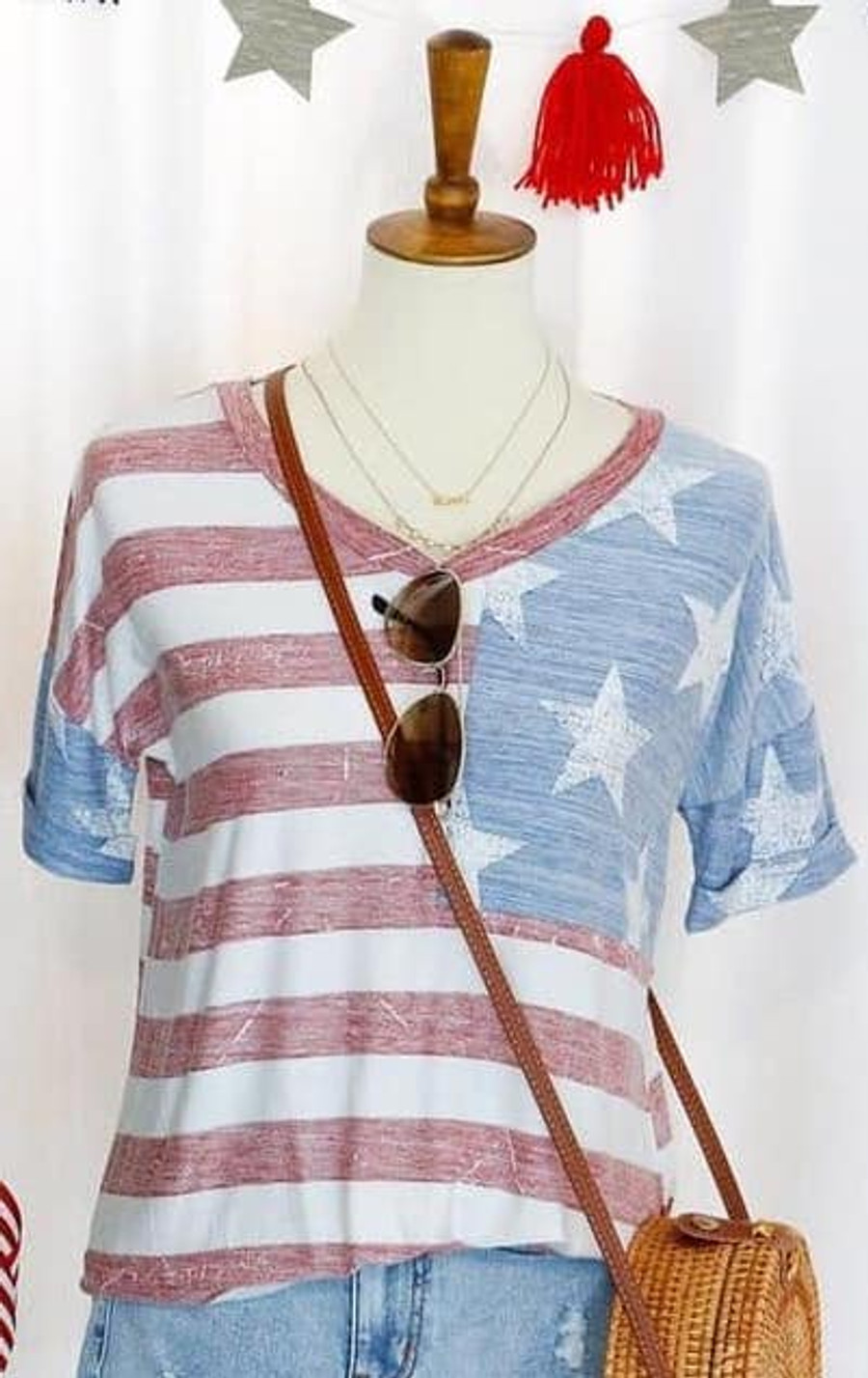 Grace and Lace Perfect Crew Graphic Tee - American Flag