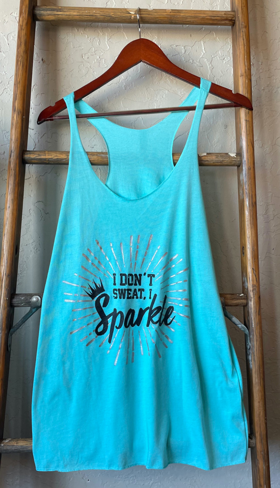 I Don't Sweat, I Sparkle Graphic Tank Top - Cancun Blue