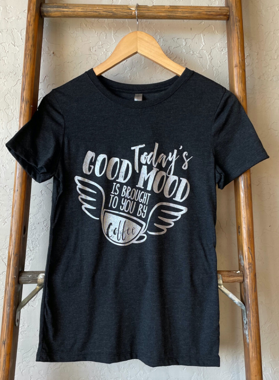 Today's Good Mood Is Brought To You By Coffee Graphic Tee - Heather Black (Silver Print)